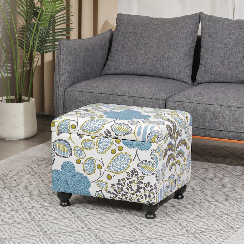Adeco 21"W Linen Storage Ottoman with Turned Legs