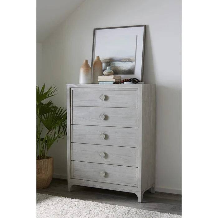Boho Chic Five-Drawer Chest in Washed White (2024)