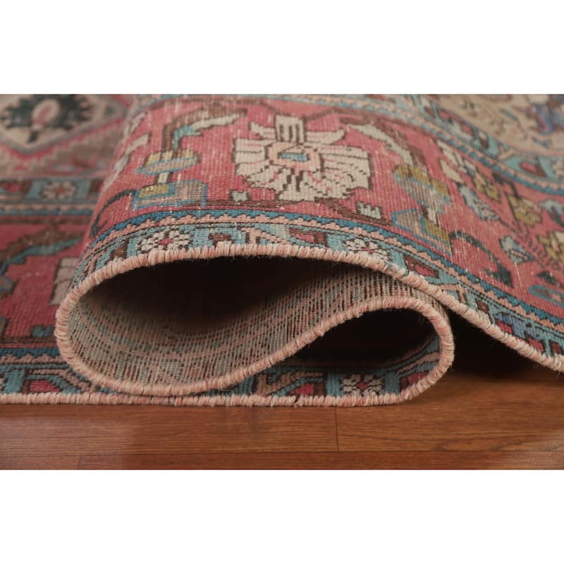 Brown Distressed Tabriz Persian Antique Area Rug Handmade Wool Carpet - 9'2" x 12'10"