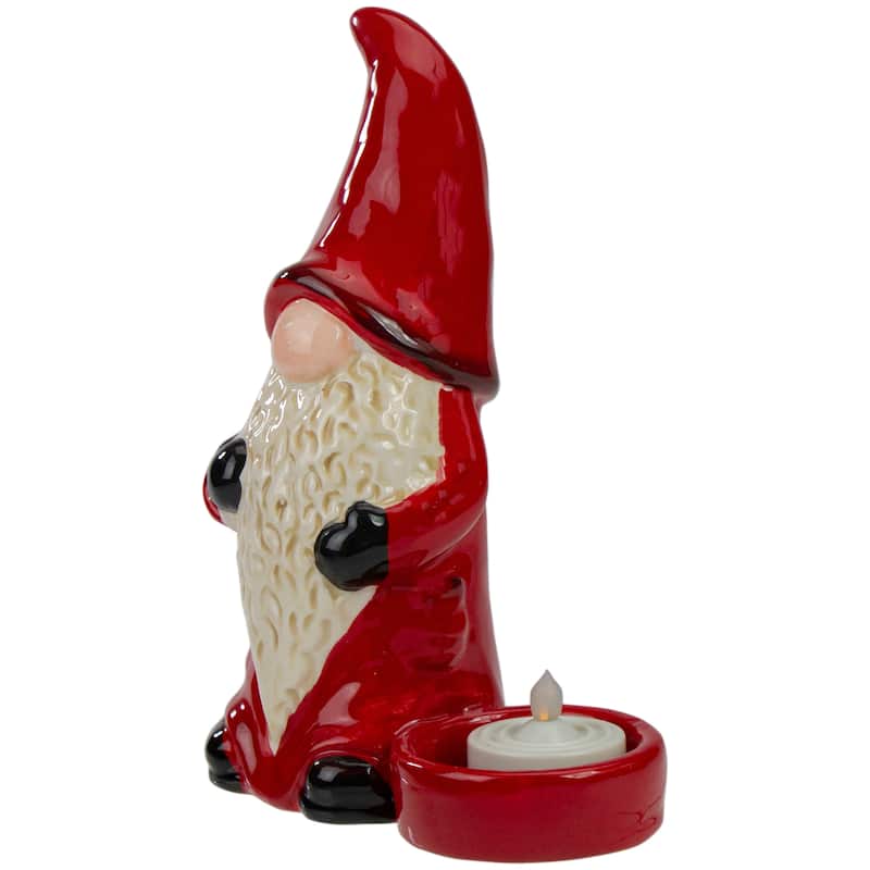7" Red and Black Gnome Tea Light Christmas Candle Holder