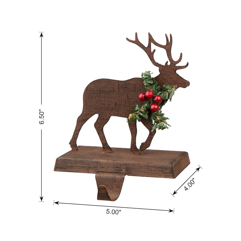 Glitzhome Wooden/Metal Red Truck Dachshund Reindeer Tree Stocking Holder with Stocking Mantel Ornament for Christmas