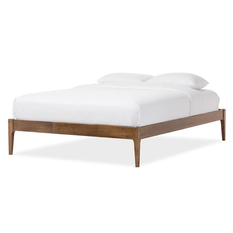 Queen Size Bed Frame Solid Wood Platform Bed Walnut Finish Modern Style Headboard Footboard