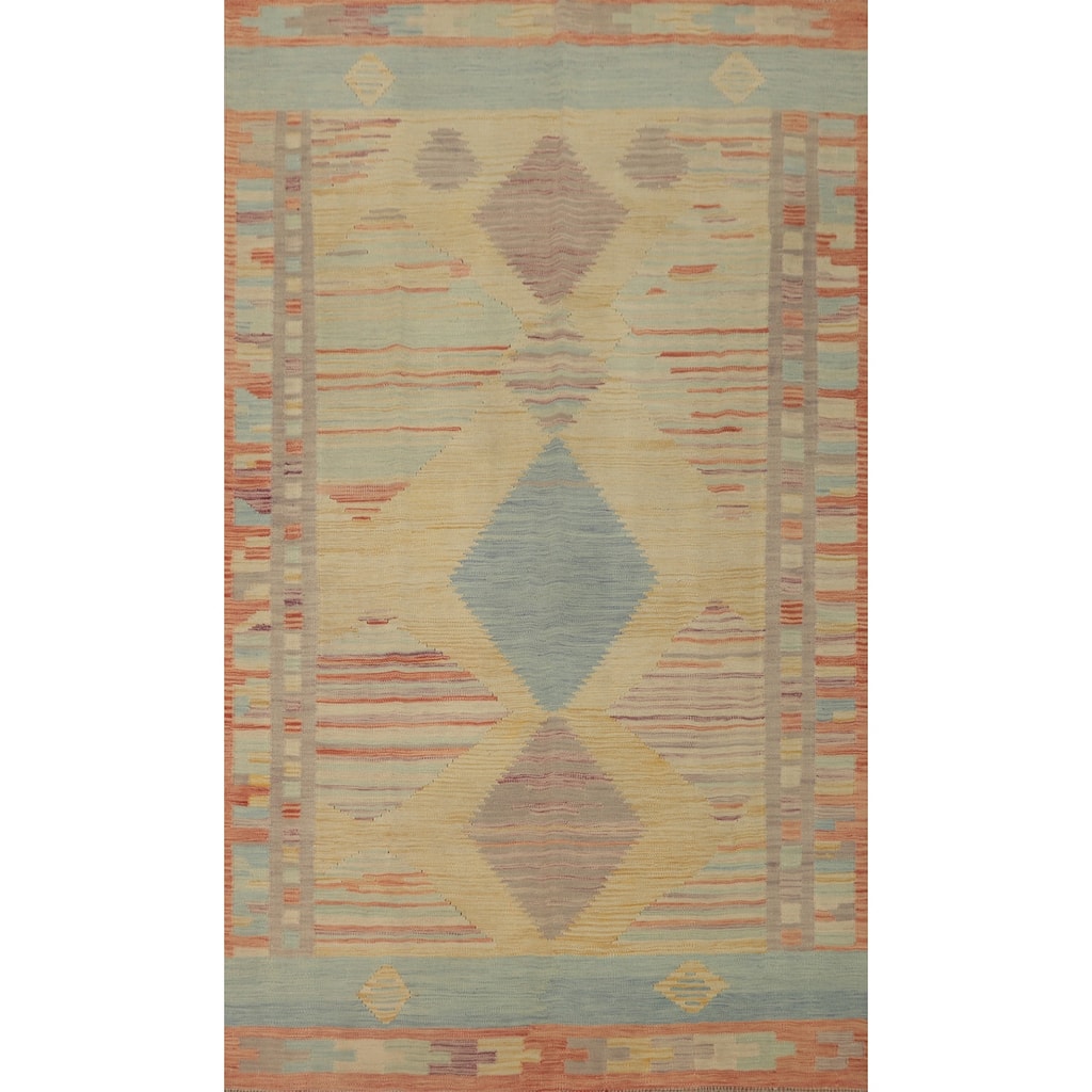 Hand Woven Southwestern Wool Yellow Geometric Area Rug - 8' 4'' X 4' 11''