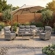 preview thumbnail 117 of 189, Pocassy Outdoor Wicker Sofa with Swivel Chair Fire Pit Table Furniture Set. Gray Wicker & Gray Cushion - 5 Pieces Sofa Siwvel Chair with Coffee Table