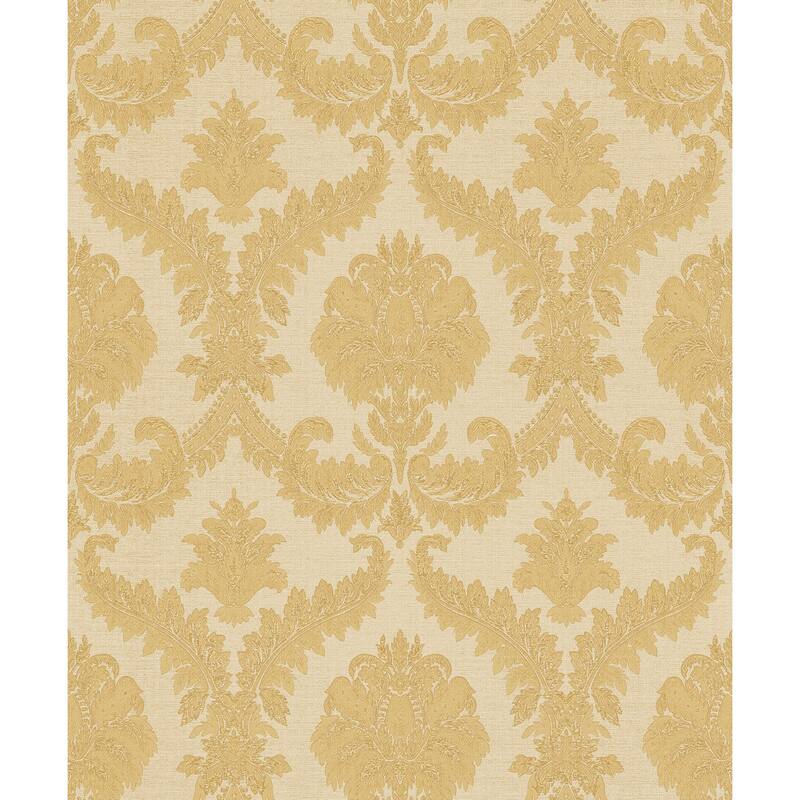 Galerie Wallcoverings Cottage Chic Damask Vinyl on Non-woven Metallic Wallpaper Roll - 33 feet x 21 inches - Gold