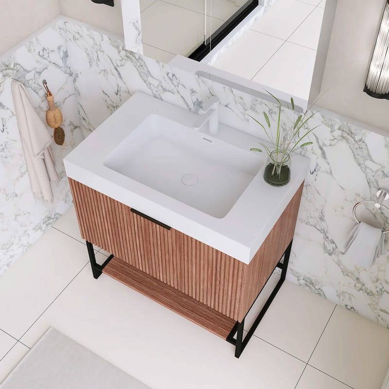 Freestanding Bathroom Vanity with White Integrated Solid Surface Sink