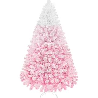 Yaheetech Premium 6ft/7.5ft Snow Flocked Artificial Decorative Christmas Tree, Pink