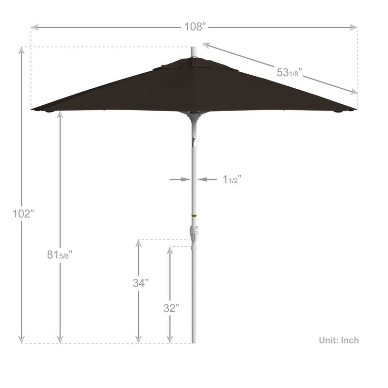 California Umbrella 9' Rd. Aluminum Patio Umbrella, Crank Lift with Push Button Tilt, White Finish, Pacifica Fabric