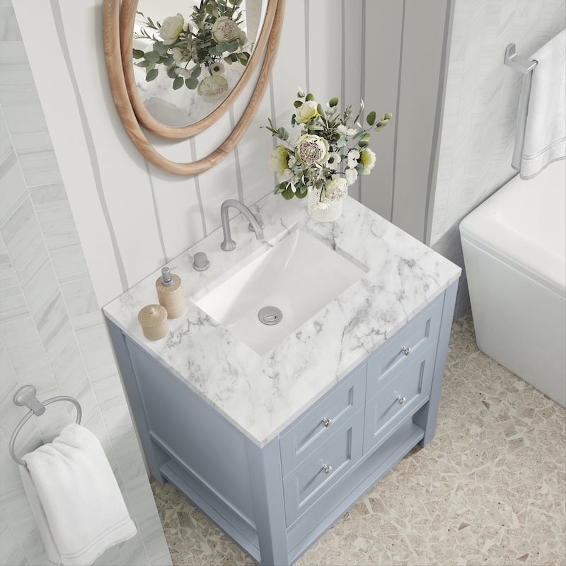 Breckenridge 30" Single Vanity, Serenity Blue - 30 - Carrara White