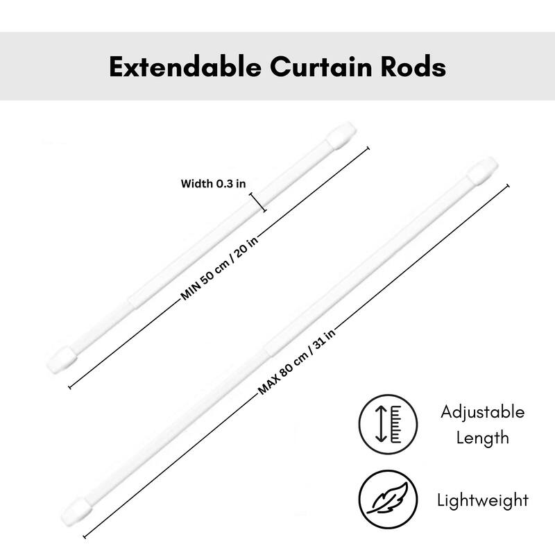 Bundle 2 Cafe Curtain Rods with 4 Self Adhesive Matching Hooks