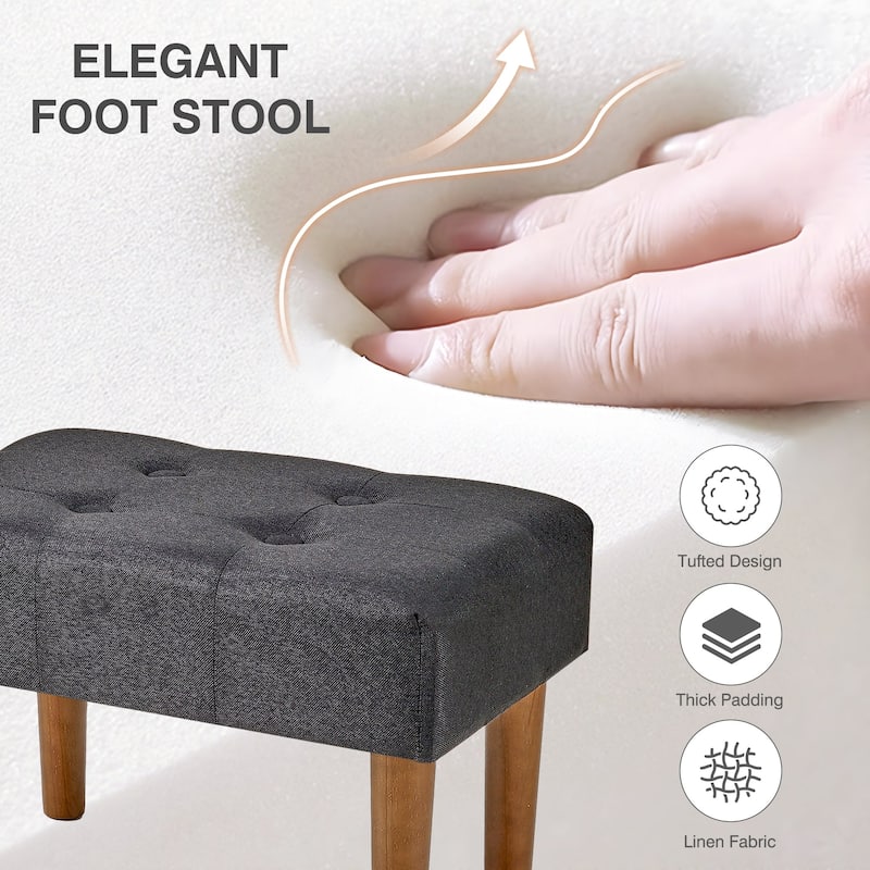 Javlergo Set of 1 or 2 Linen Ottoman Foot Rest with Wooden Legs Tufted Rectangle Upholstered Footstool for Couch Living Room