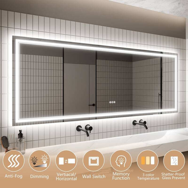 32''×84'' Wall-Mounted Bathroom Vanity LED Mirror with Anti Fog, Dimmable Touch Button, Front and Back Light