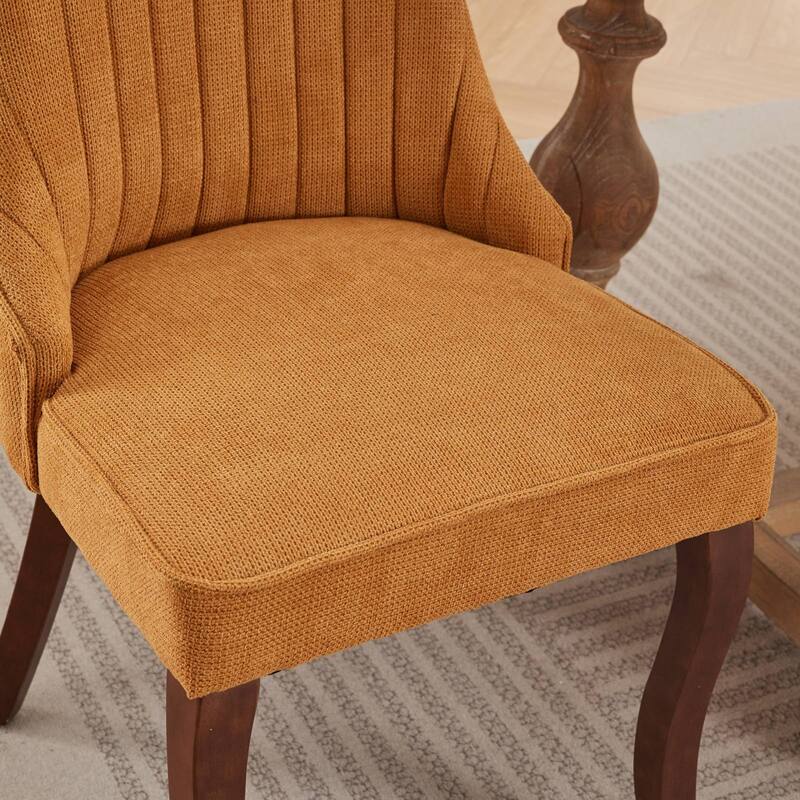 Rayon Cloth Flocking Linen Dining Chairs Set of 2, Fabric Upholstered Accent Chair, Dining Chairs with Curved Back & Wood Legs