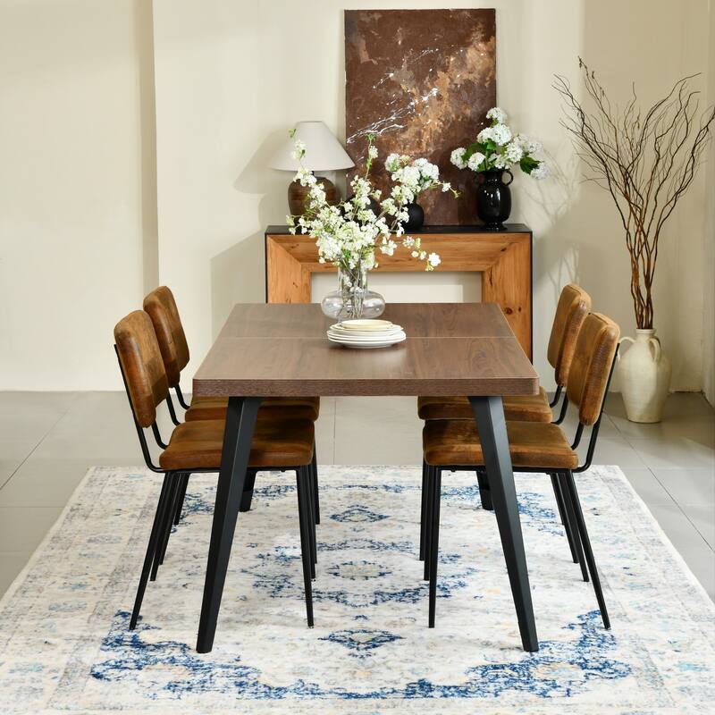 Homy Casa 5-Piece Modern Dining Set with Rectangular Table and Upholstered Side Chairs - Brown - Brown
