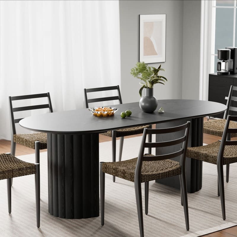 79" Oval Solid Wood Dining Table Duble Pedestal Seats 6 - Black