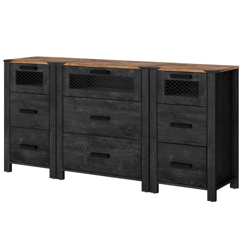 WAMPAT TV Stand with 9 Drawers, Dresser Cabinet with Storage Organizer Units ,Chest Tower with Mesh Door - 1 Pack