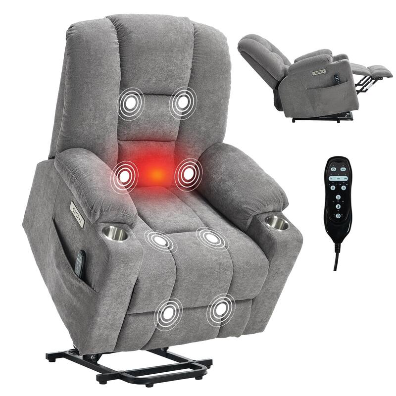 Roomfitters Oversized Power Lift Recliner, Massage Chair with USB A & C Ports and Dual Steel Cup Holders