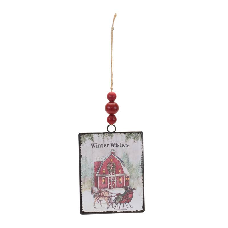 "Winter Wishes" Barn Christmas Tag Ornaments - 6.25" - 12ct
