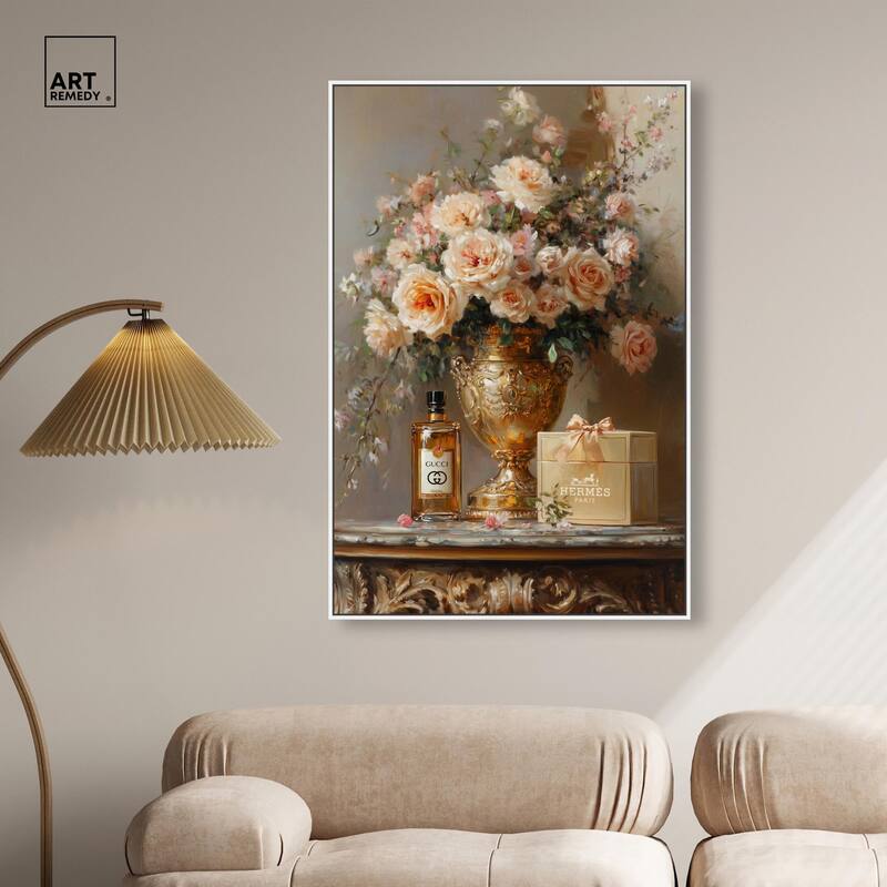Classical Vase Tans and Floral Canvas by Art Remedy