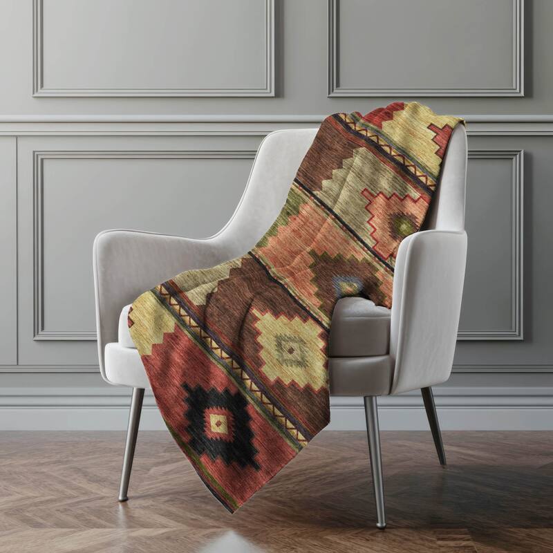Premium Machine Washable ASB176 Boho Global Sherpa Throw Blanket
