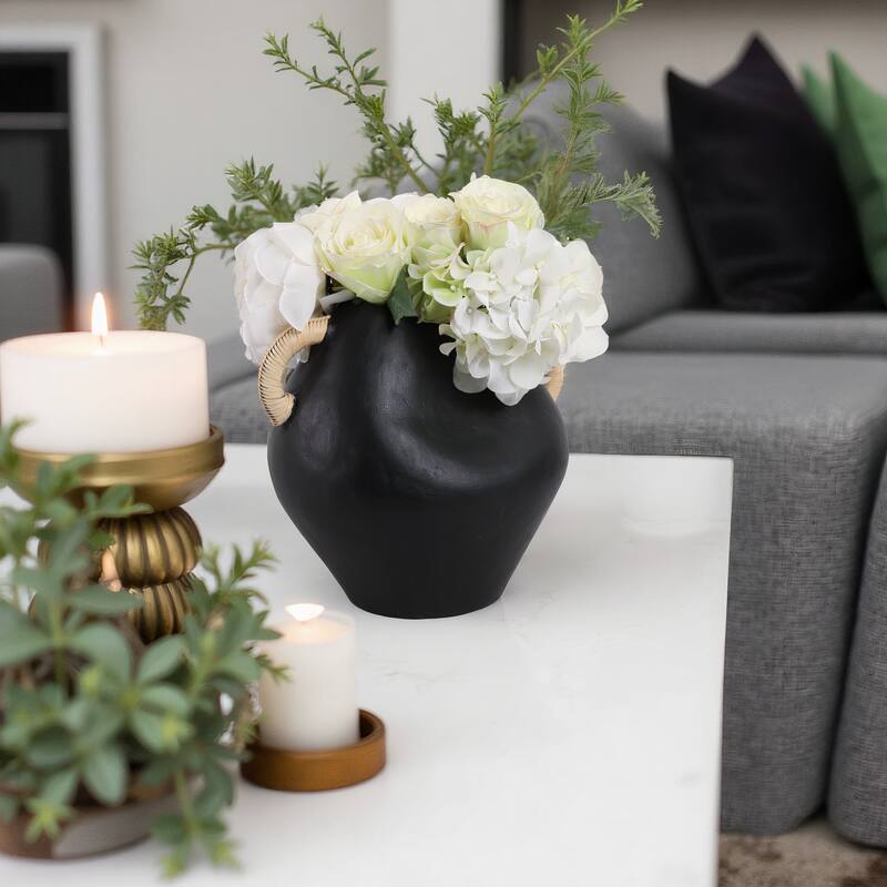Handcrafted Terracotta Vase with Woven Handles for Modern Home Decor