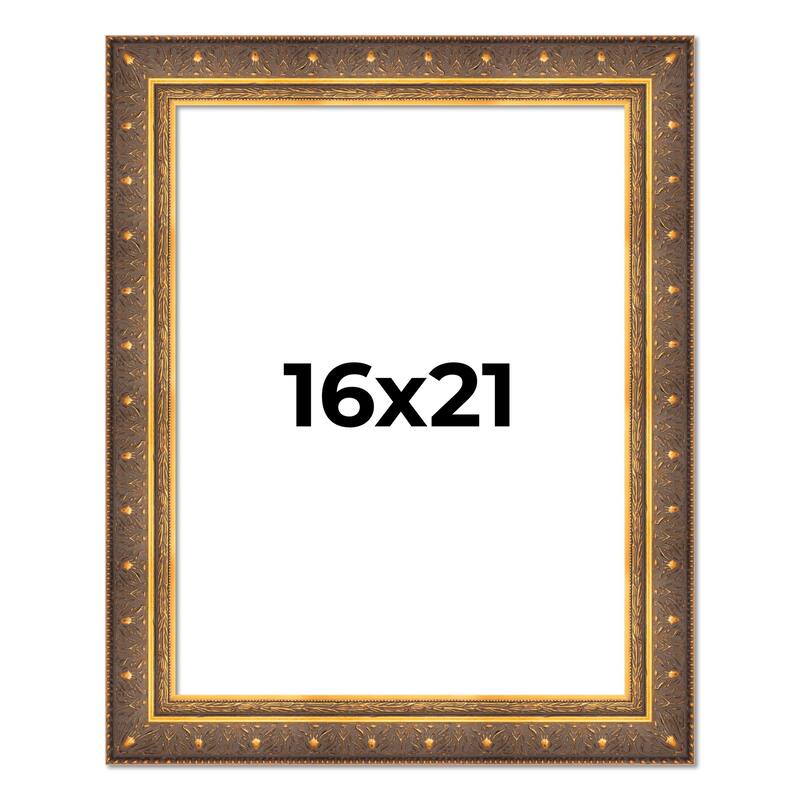 16x21 Frame Vintage Gold Solid Wood Picture Frame | 2.5 Inch Moulding