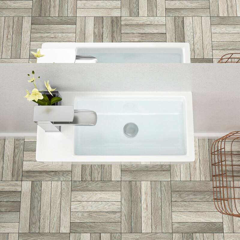 Lordear 14.5 inch White Rectangular Ceramic Wall Hung Sink with Side Faucet Mount