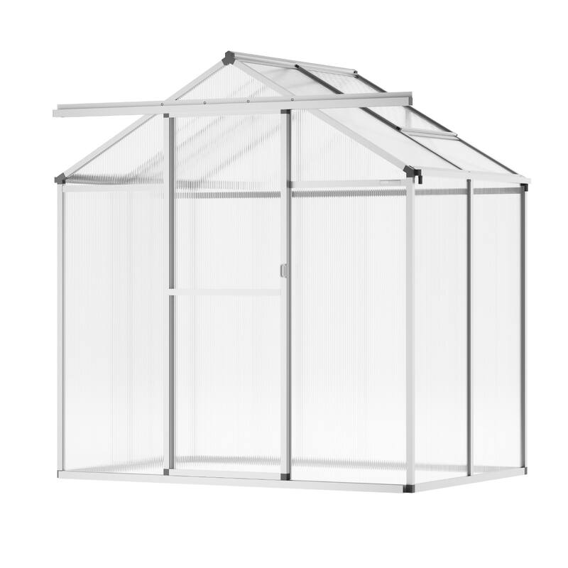 Clear PC Aluminum Greenhouse with Sliding Door & Roof Vent - 6 x 4 Ft