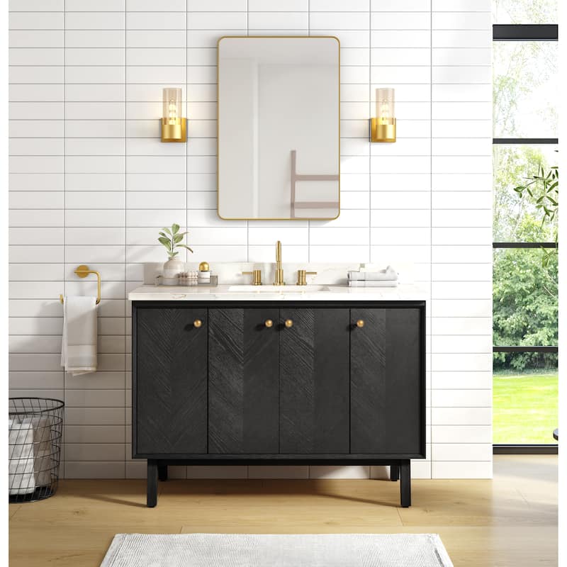 Avanity Adele 49 in. Vanity Combo in Black Oak finish with Calacatta Quartz Top