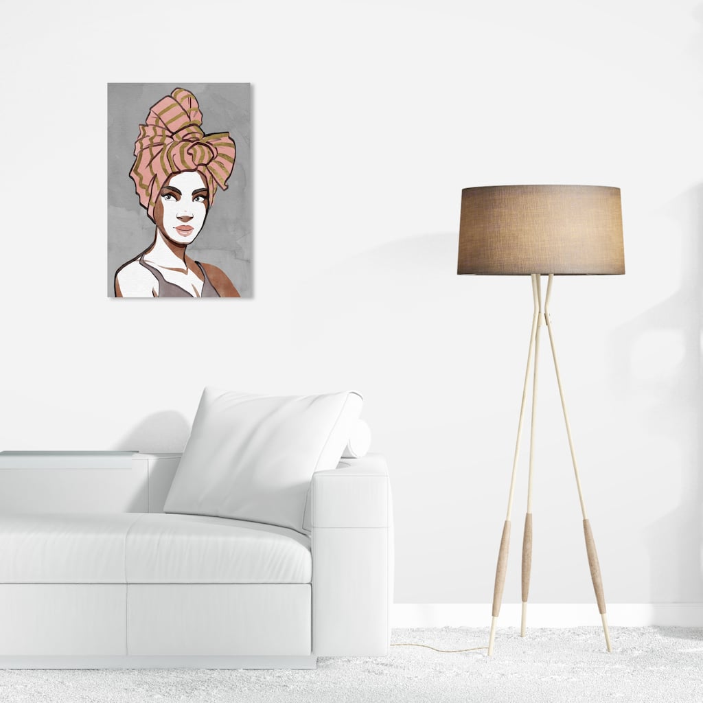 Wynwood Studio Canvas Fashion and Glam Woman of Blush Wraps Orange and Glam Wall Art Canvas Print