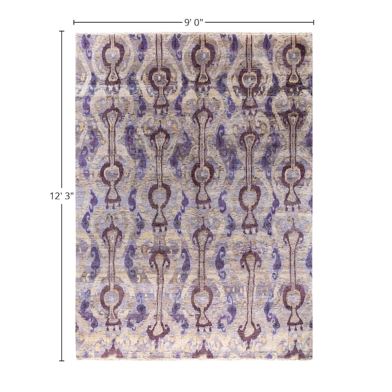 Ikat One-of-a-Kind Handmade Area Rug, Purple - 9' 0" x 12' 3"