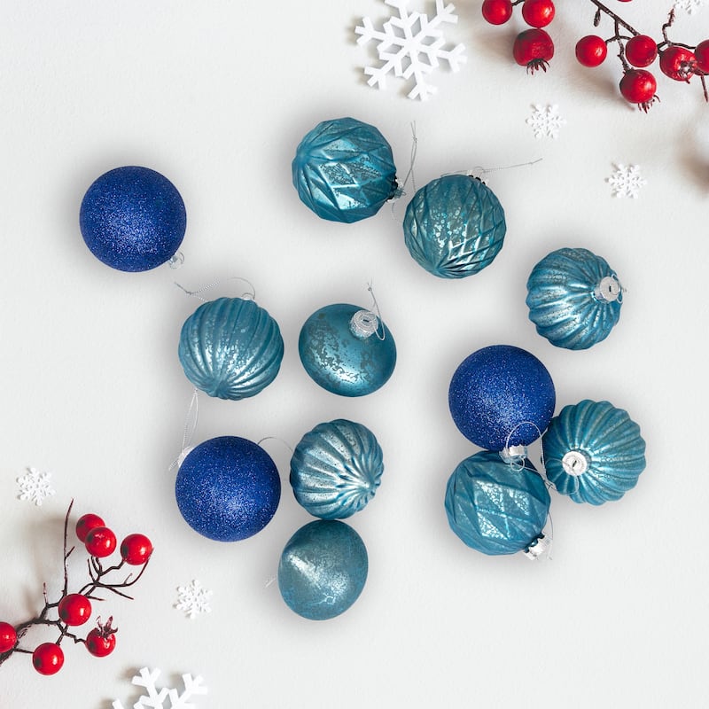 Onion and Glass Ball Christmas Ornaments - 3.25" - Royal Blue - Set of 12