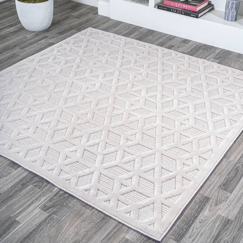 JONATHAN Y Peralta Neutral Geometric Indoor/Outdoor Area Rug