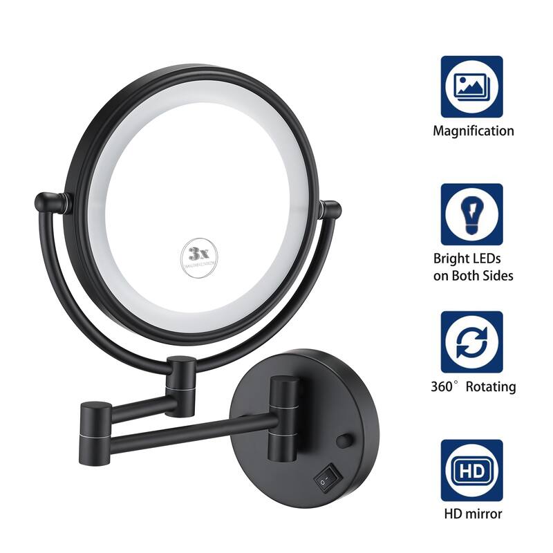 8 Inch LED Wall Mount Two-Sided Makeup Vanity Mirror,Requires Hardwiring