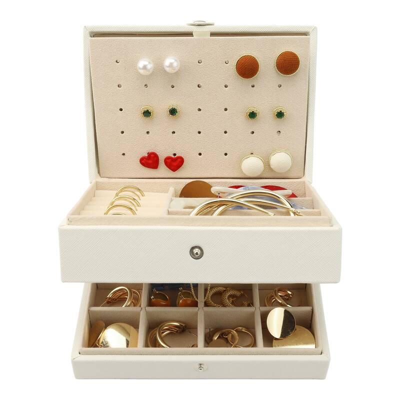 2 Layer Jewelry Box for Women Girls Birthday Gifts, PU Leather Jewelry Organizer Case Storage Display for Earring Necklace