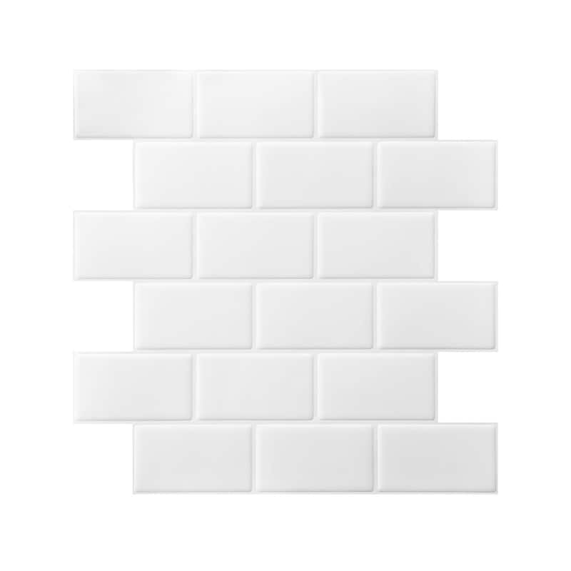Art3d Subway Tiles Peel and Stick Backsplash, Stick on Tiles Kitchen Backsplash (10 Tiles, Thicker Version) - White