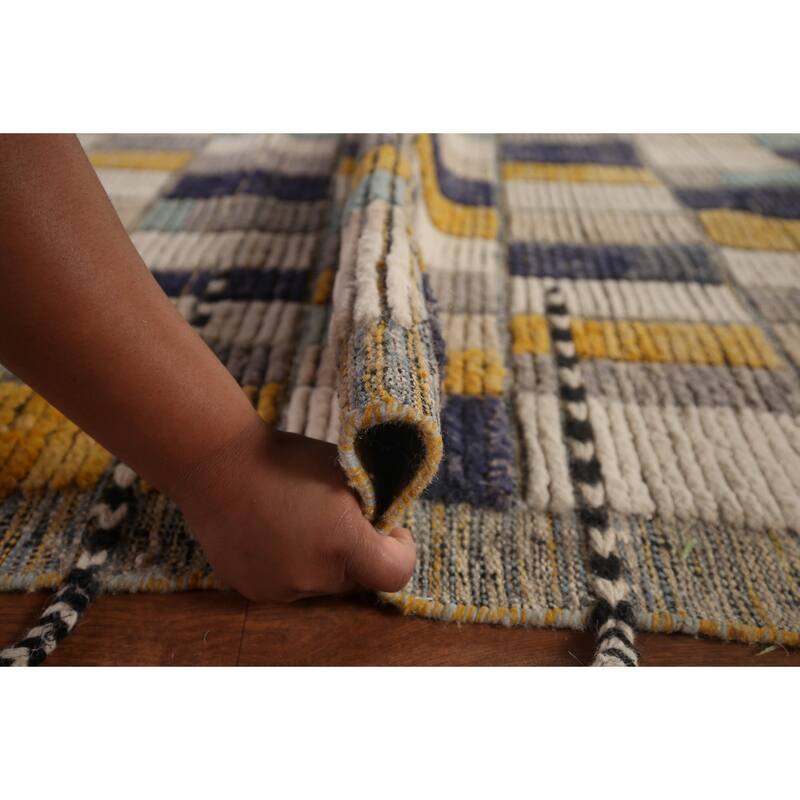 All-Over Checkered Moroccan Large Modern Area Rug Handmade Wool Carpet - 9'9"x 15'1"