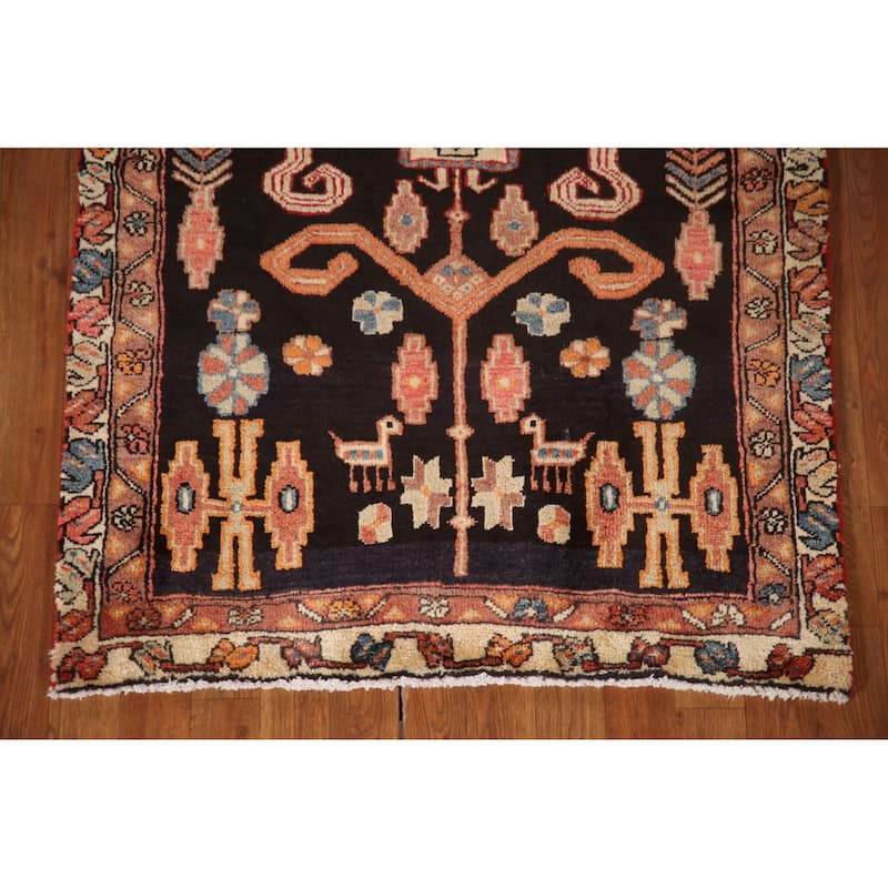 Black Tribal Meshkin Persian Vintage Runner Rug Handmade Wool Carpet - 3'2"x 9'3"