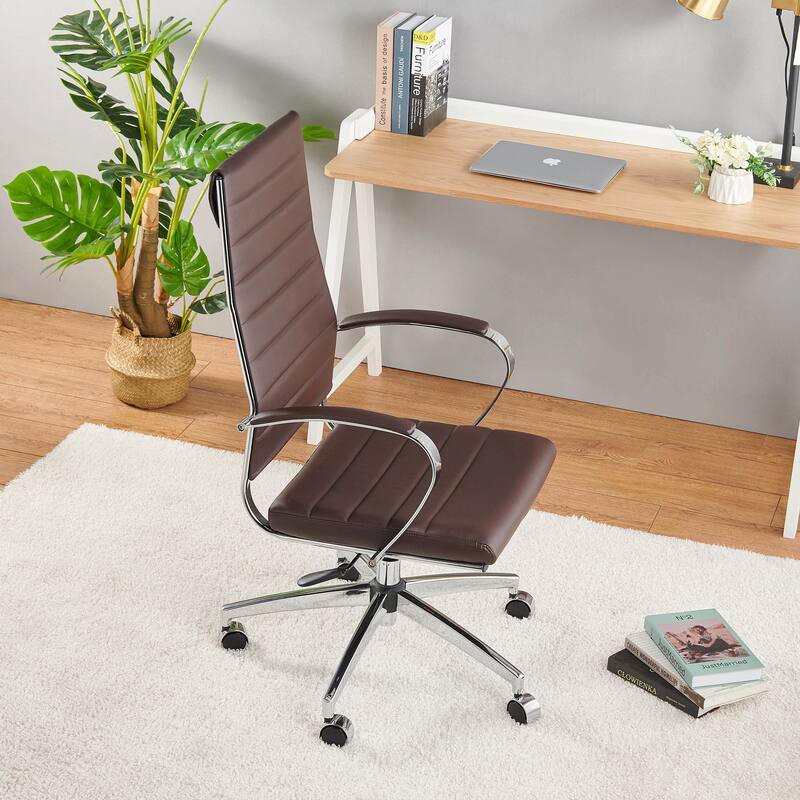 LUXMOD® Office Chair Faux Leather Silver Frame Adjustable and Swivel - Brown