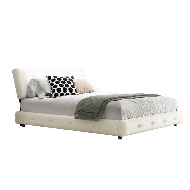 Chenille Upholstered Platform Bed with Tufted Headboard & Footboard, Modern Bed Frame with Metal & Wood Slats for Bedroom