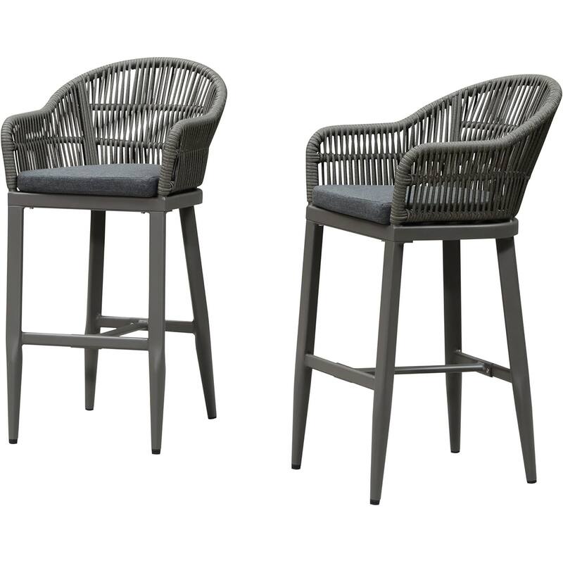 PURPLE LEAF Outdoor Dining Chairs Set of 2 Patio Counter Height Bar Stool with Cushion - Smoke Grey-High stool