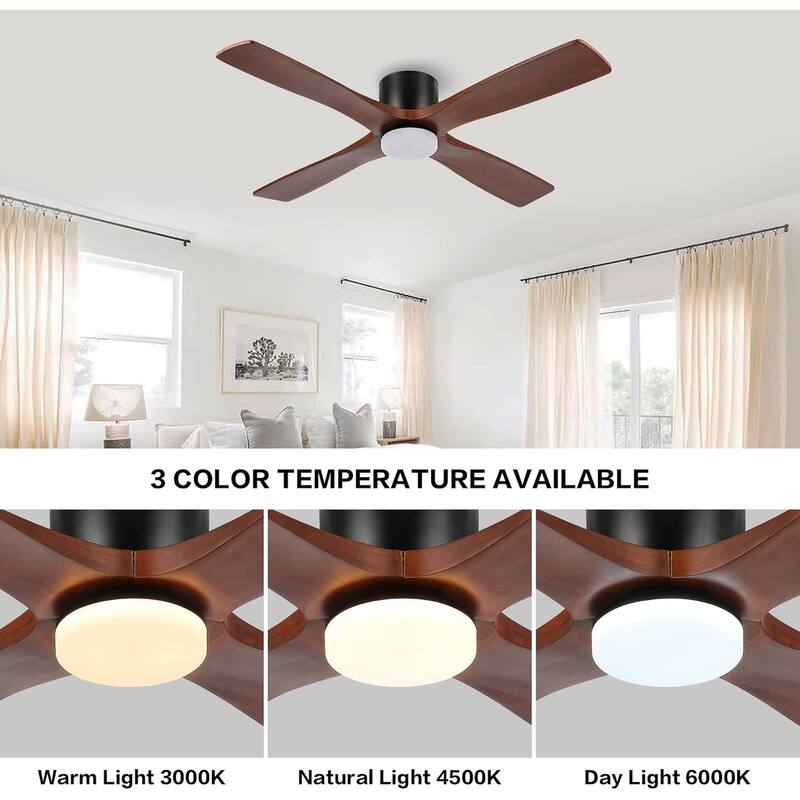 WINGBO 54" DC Flush Mount Ceiling Fan with Light and Remote