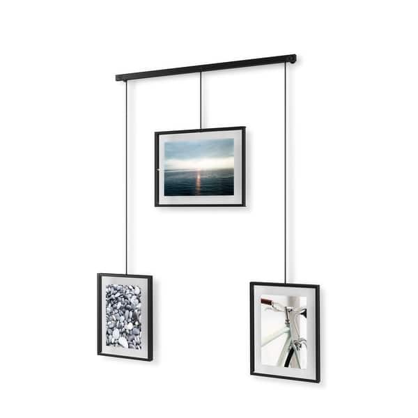 Space Art Deco 16x20 Frame for Eight 4x6 Picture, with White Mat - Multiple Photo Collage Frame - Black Color with Panel