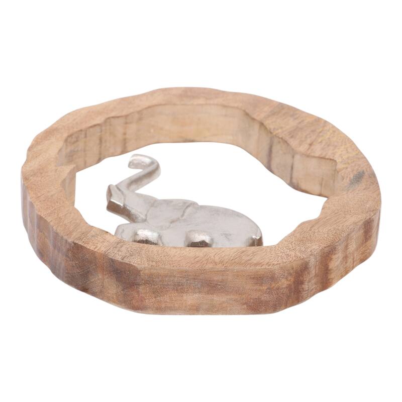 Decorative Figurine on Round Wooden Stand Sculpture