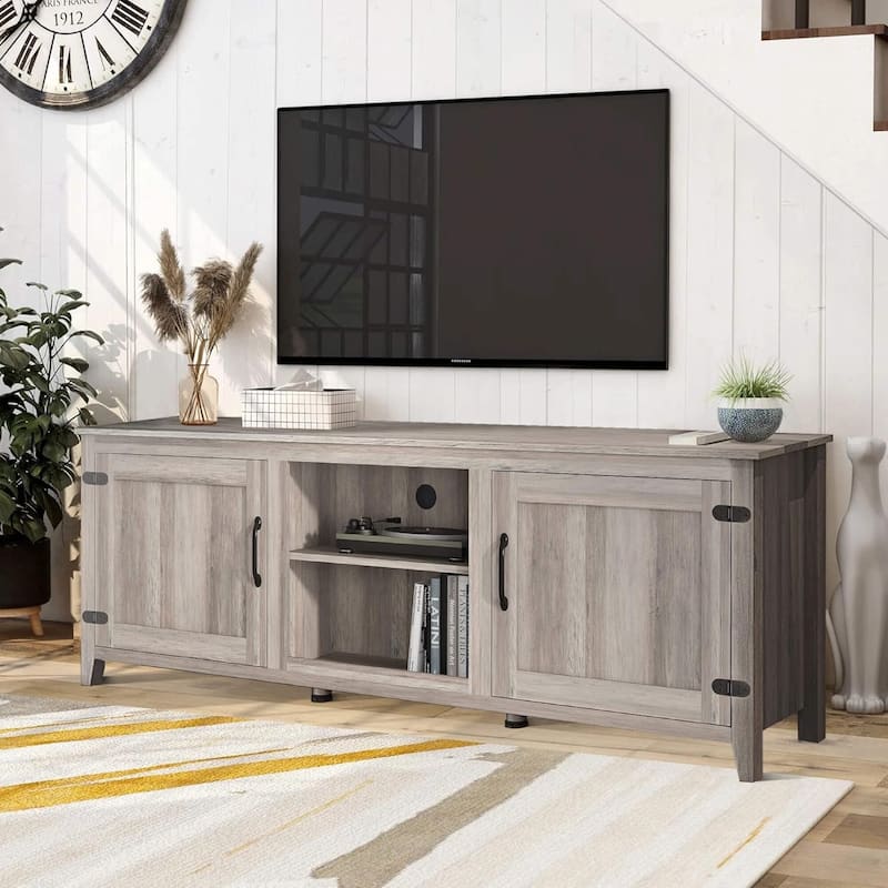 Wood Storage Cabinet Media Console for TVs up to 80"