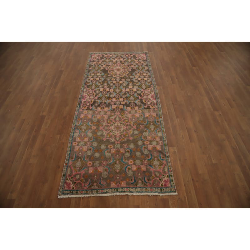 Hand Knotted Oriental 100% Wool Carpet Traditional Floral Brown Mahal Area Rug - 8' 1'' X 3' 7''