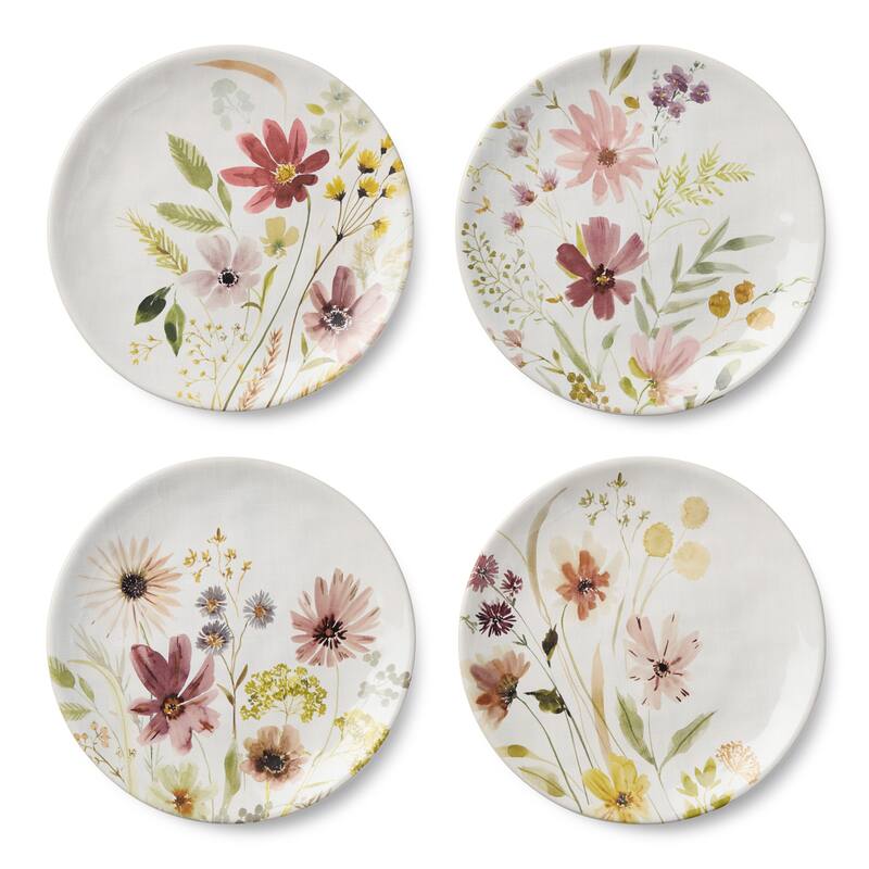 Certified International Wildflowers 8.5" Salad/Dessert Plates, Set of 4 Assorted Designs - 8.50"L x 8.50"W x 0.88"H