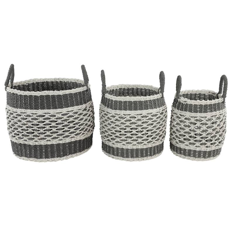 Plastic Boho Storage Basket (Set of 3) - 18", 17", 16"H