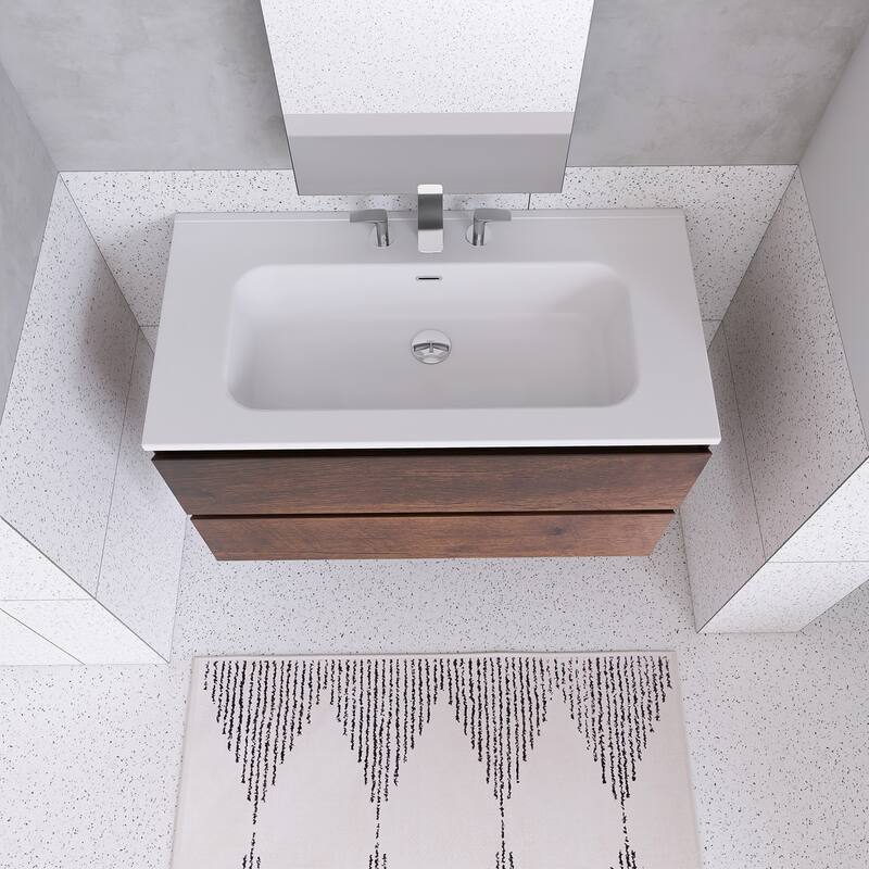 Floating Integrated Bathroom Vanity with Ceramic Sink, Three Faucet Holes