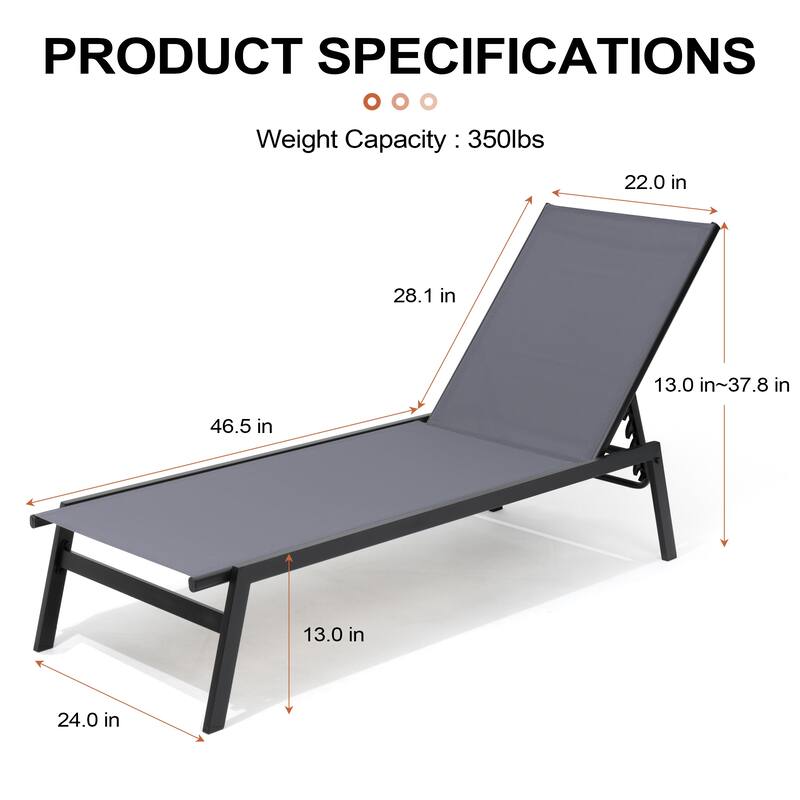 Outdoor Patio Adjustable Chaise Lounge Chairs Stackable Recliner